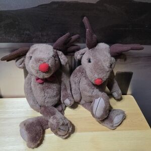 Vintage Wangs International Rudolph Reindeer Toy Set - Brown with Red Accents